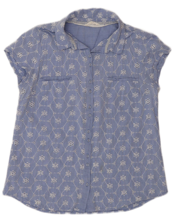 Camisa de manga corta para mujer White Stuff UK 40 Algodón floral azul medio