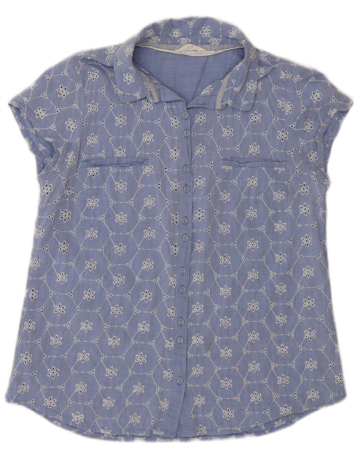 Camisa de manga corta para mujer White Stuff UK 40 Algodón floral azul medio