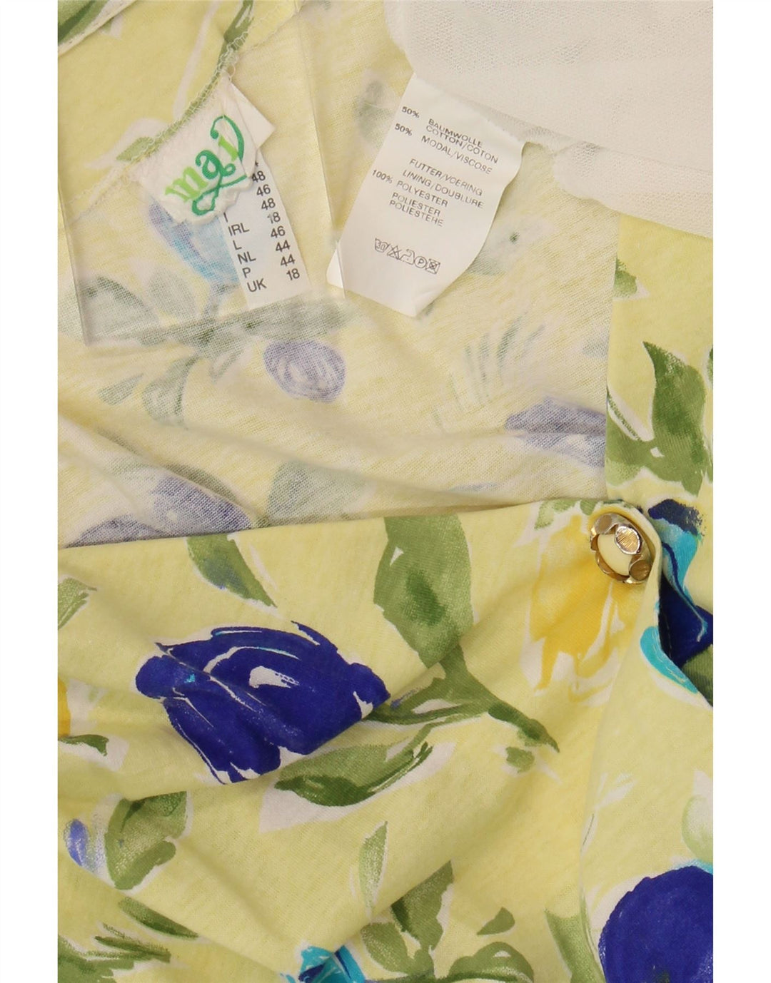 VINTAGE Vestido camisero de manga corta para mujer Reino Unido 18 XL Algodón floral amarillo