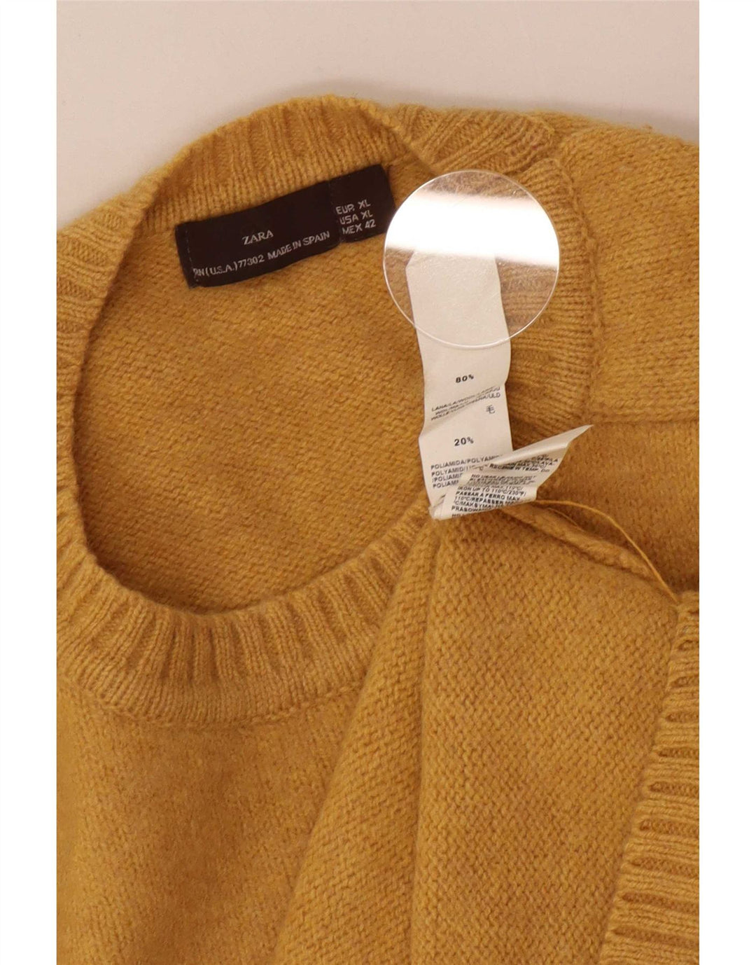 Zara Hombre Jersey Cuello Redondo Jersey XL Lana Amarilla
