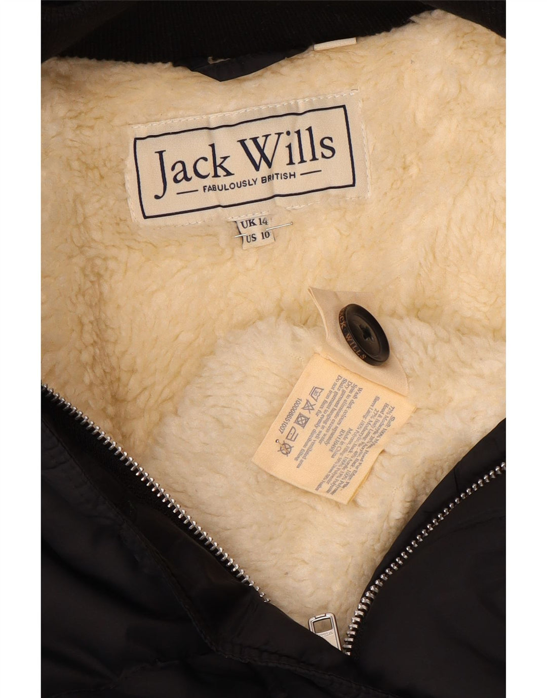 JACK WILLS Chaqueta acolchada con capucha para mujer UK 44 Large Black Nylon