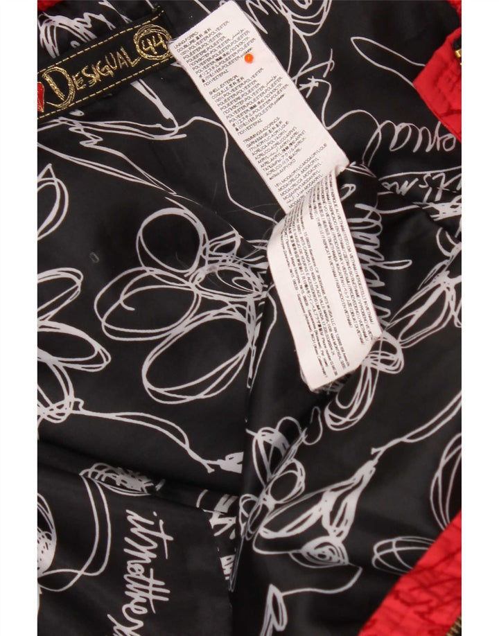 Desigual Mujer Chaqueta Acolchada Con Capucha EU 44 XL Poliéster Floral Rojo