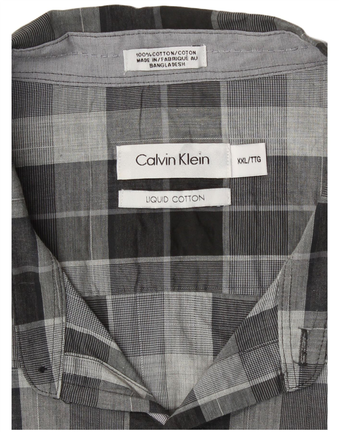 Calvin Klein Camisa para hombre 2XL Algodón a cuadros gris