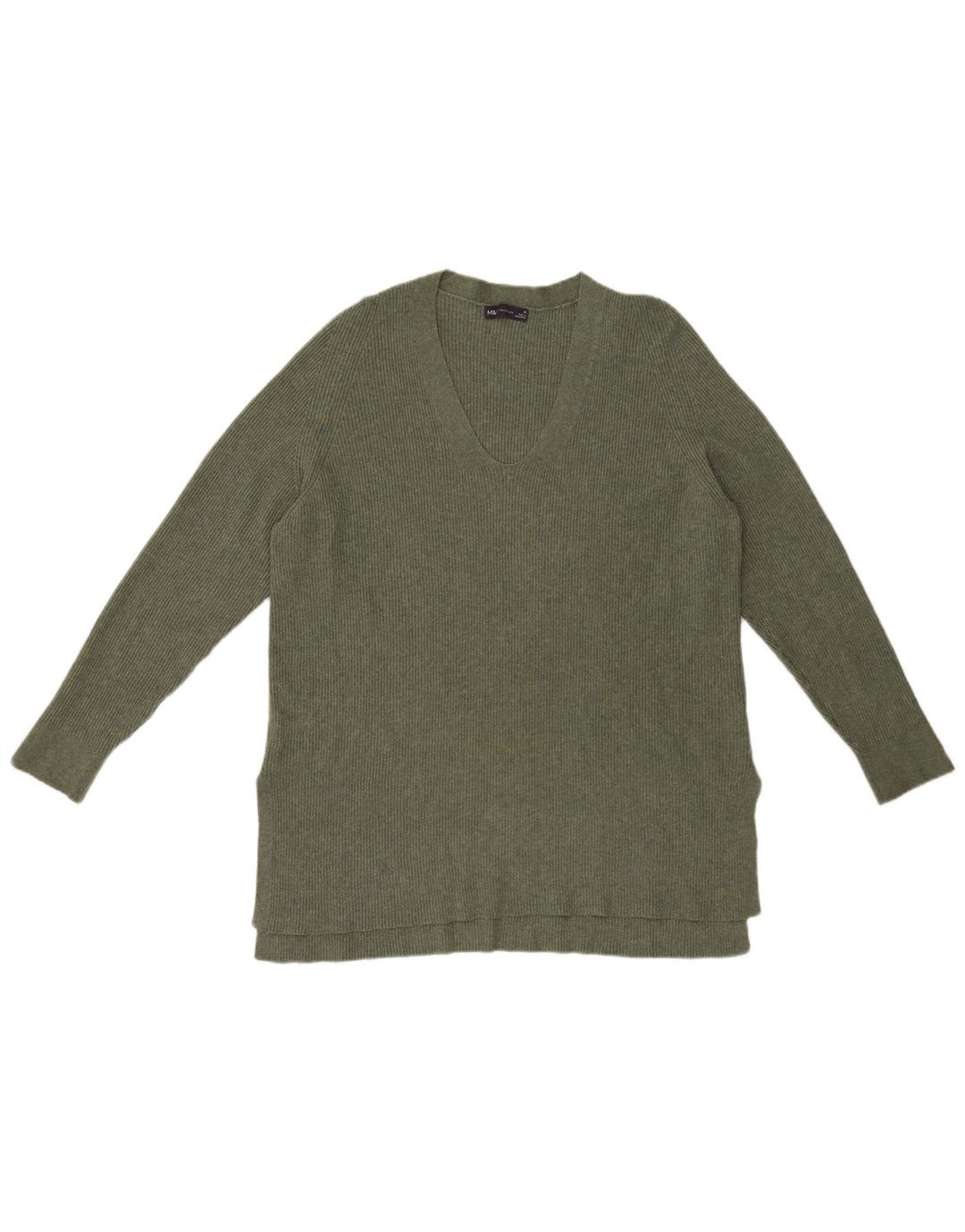 Marks & Spencer Jersey con cuello en V para mujer UK 46 Poliéster verde grande