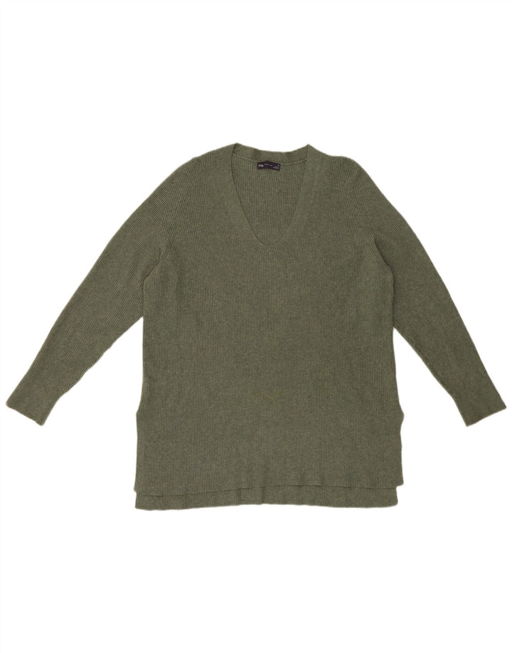 Marks & Spencer Jersey con cuello en V para mujer UK 46 Poliéster verde grande