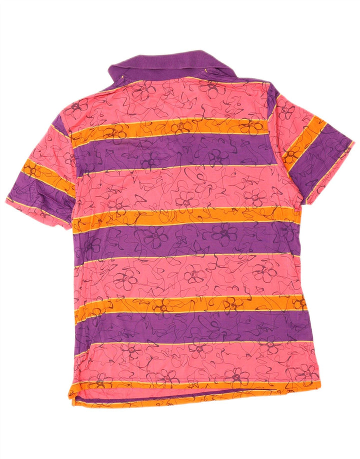 VINTAGE Womens Polo Shirt UK 14 Large Multicoloured Striped