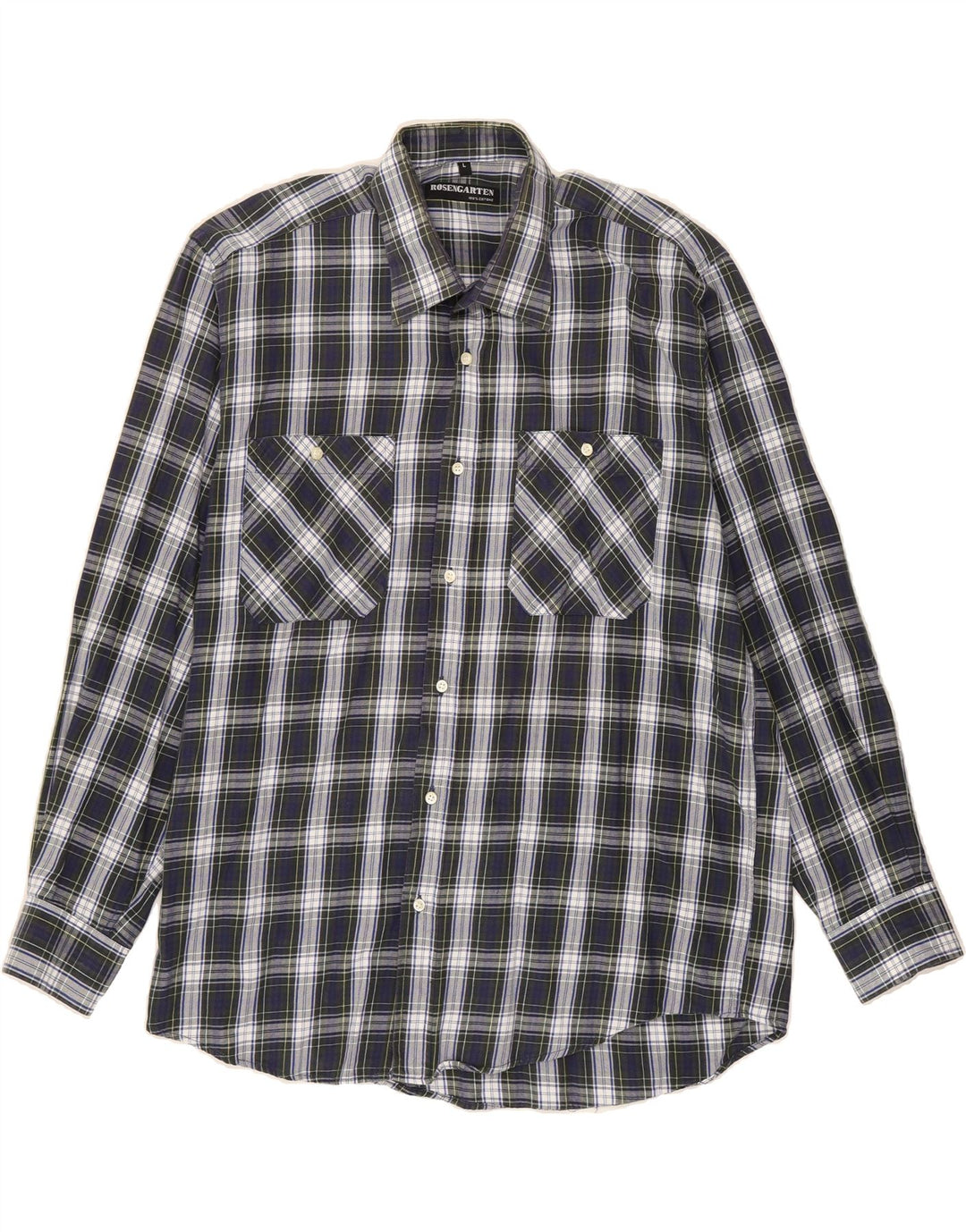 VINTAGE Mens Flannel Shirt Large Navy Blue Check Cotton Vintage Vintage and Second-Hand Vintage from Messina Hembry 