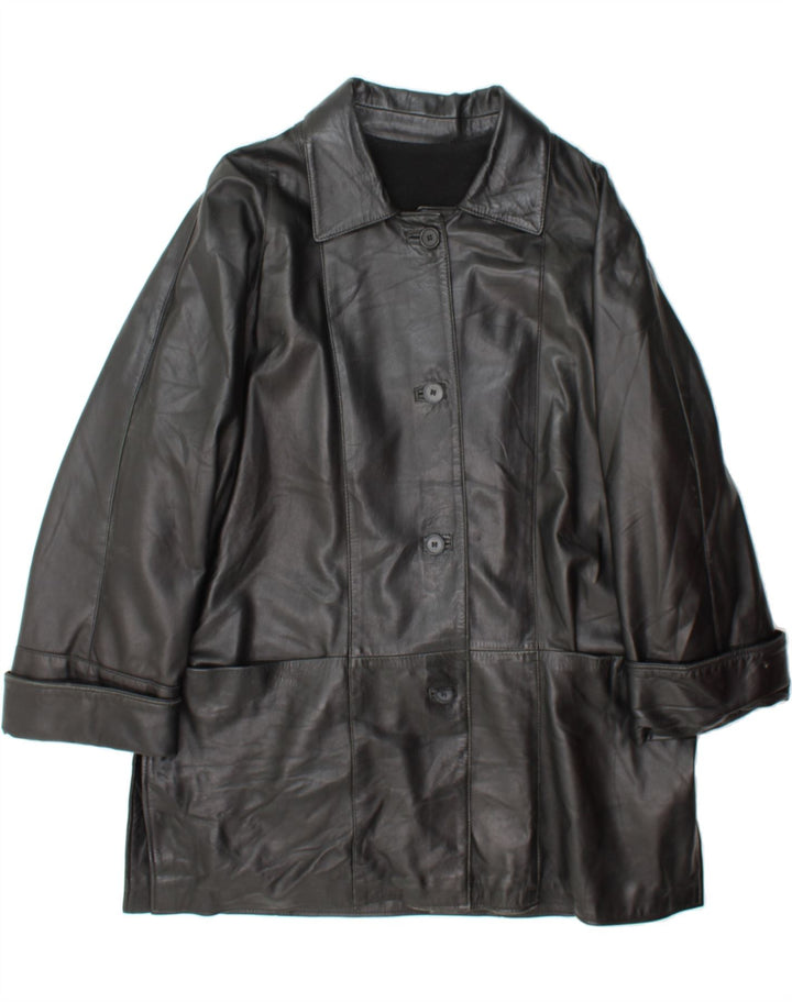 VINTAGE Womens Oversized Leather Coat UK 16 Large Black Vintage Vintage and Second-Hand Vintage from Messina Hembry 