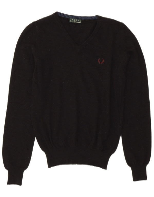 Fred Perry Suéter Corto con Cuello en V para Mujer UK 10 Small Black Merino Wool