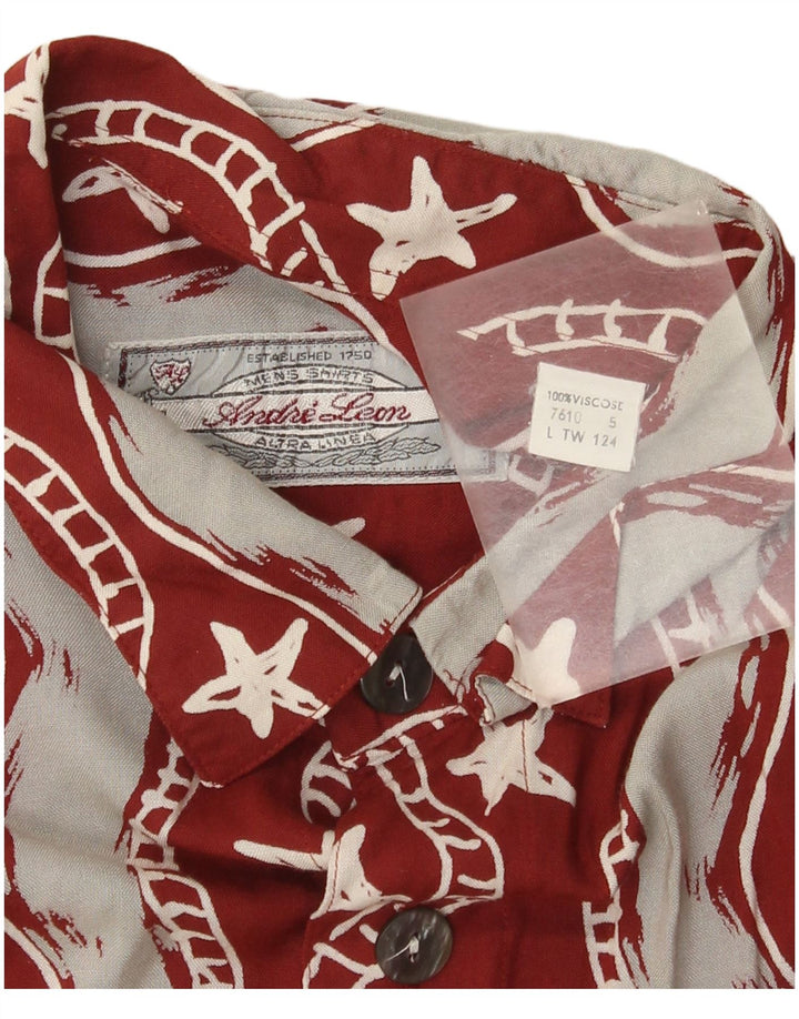 Andre Leon Camisa De Manga Corta Con Estampado Abstracto Para Hombre Playa Grande Borgoña