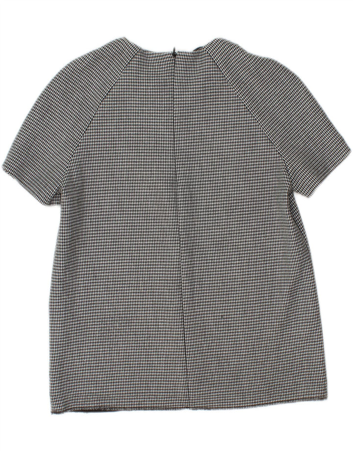 Zara Mujer Blusa Camisera De Manga Corta UK 42 Medium Grey Houndstooth