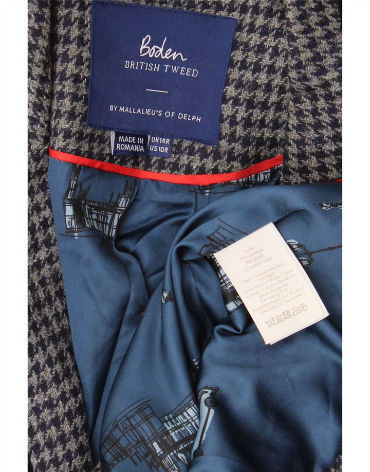 BODEN Chaqueta tipo blazer con 1 botón para mujer UK 40 Grande Lana de pata de gallo azul marino