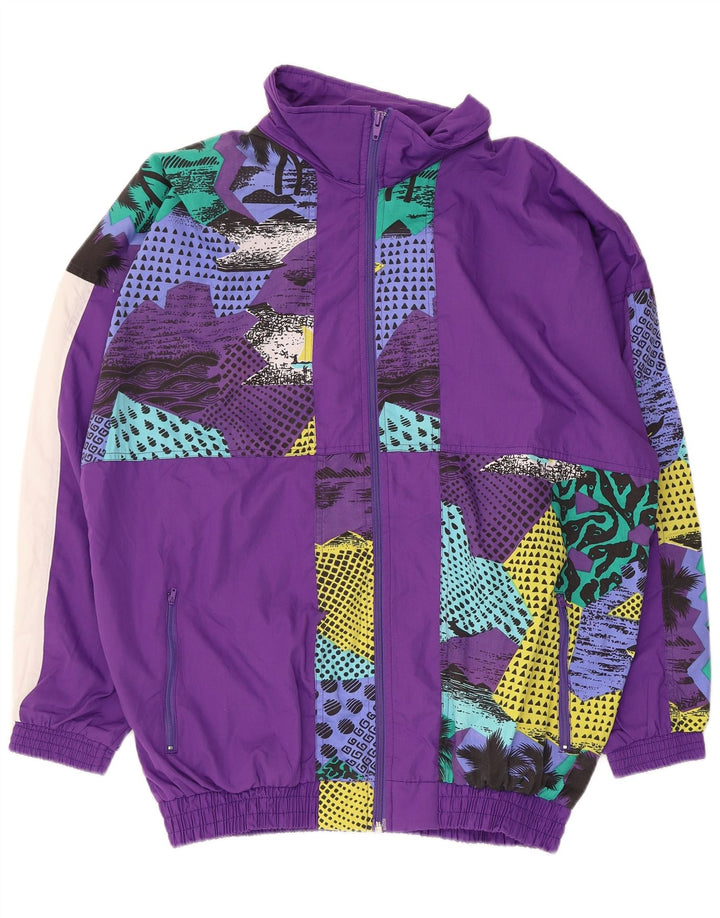 Vintage mujer suelta ajuste completo chándal Reino Unido 16 gran patchwork púrpura