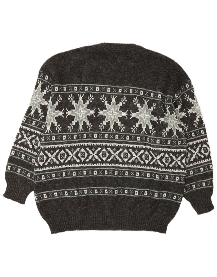 Henry Scott Jersey de cuello redondo para hombre, acrílico, gris medio, Fair Isle