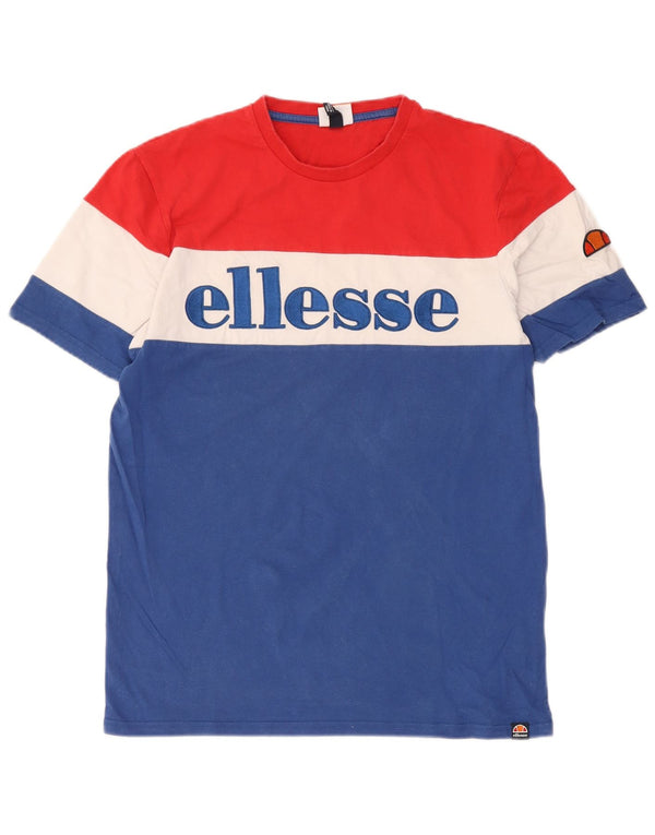 Ellesse Hombre Camiseta Gráfica Top Algodón Colorblock Azul Medio