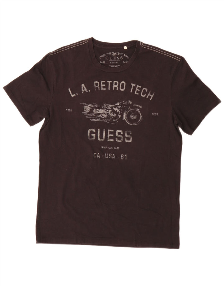 Guess Camiseta con gráfico regular para hombre Top mediano de algodón negro