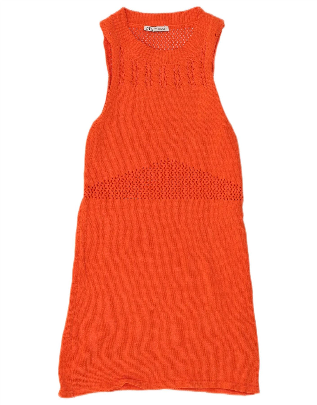 ZARA Vestido tipo jersey sin mangas para mujer UK 8 Small Naranja Poliéster