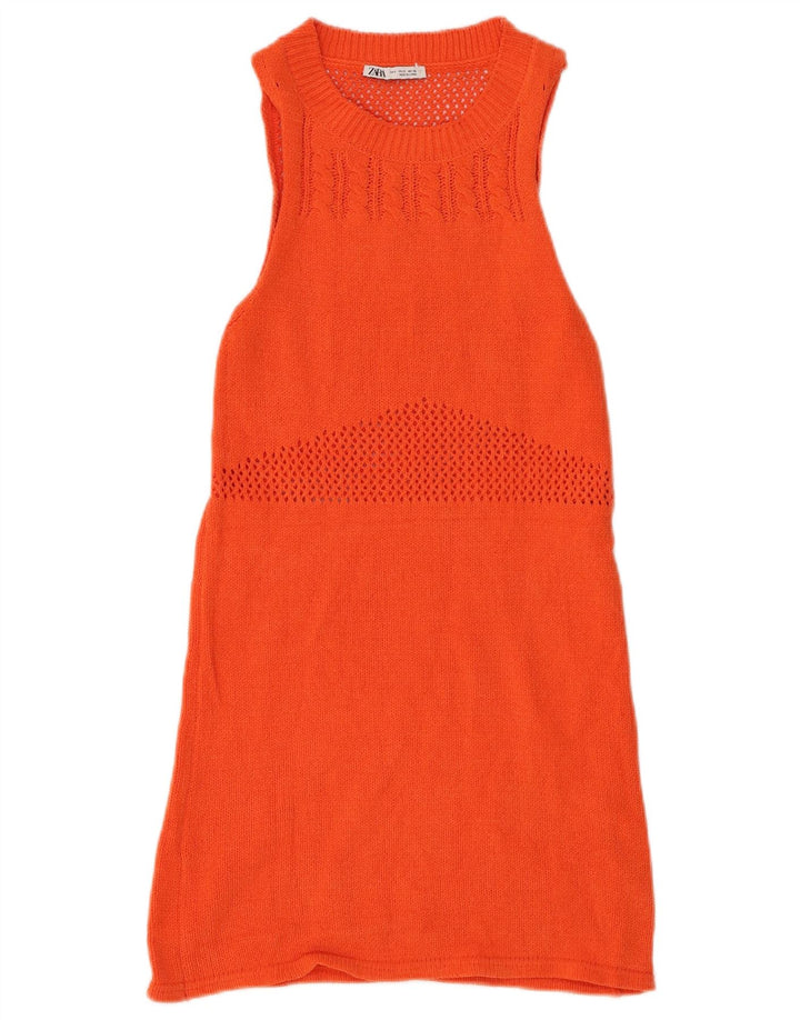 ZARA Vestido tipo jersey sin mangas para mujer UK 8 Small Naranja Poliéster