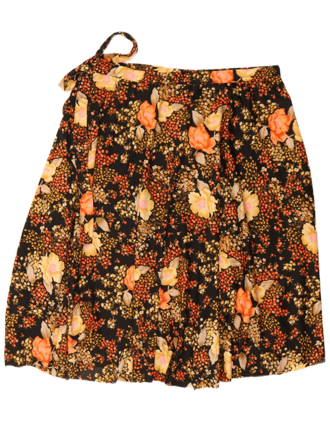 Vintage mujer A-Line falda W34 poliéster floral negro grande