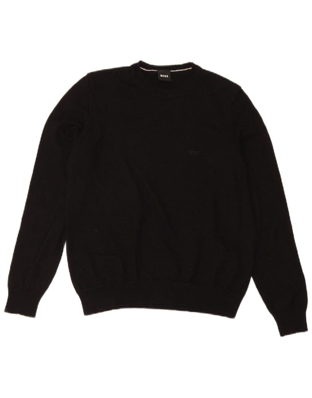 Hugo Boss Hombre Jersey De Cuello Redondo Suéter Pequeño De Lana Virgen Negra
