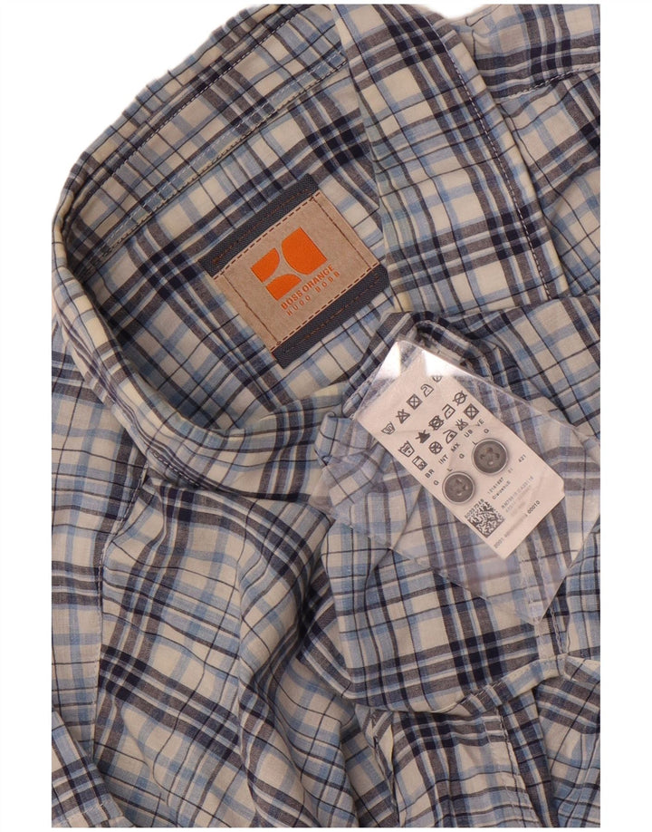 Camisa Hugo Boss Hombre Algodón A Cuadros Azul Grande