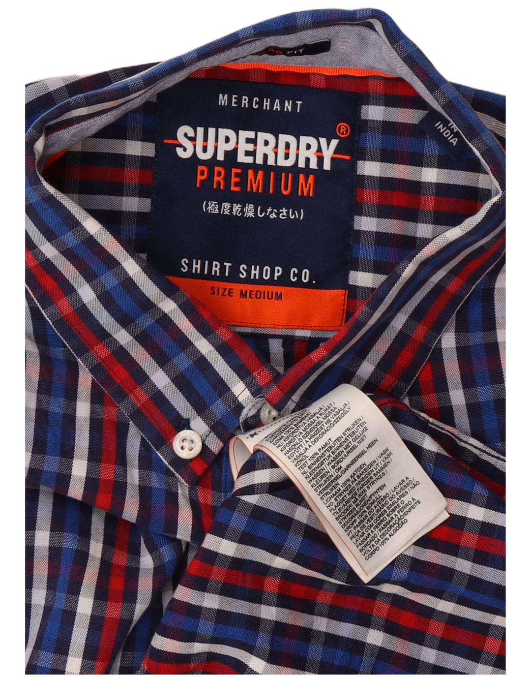 SUPERDRY Hombre Regular Fit Camisa De Manga Corta De Algodón A Cuadros Azul Medio