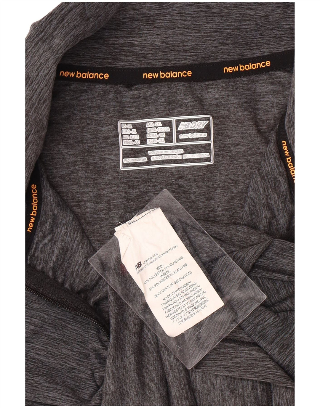 NEW BALANCE Top de chándal con cuello y cremallera para mujer UK 18 XL Gris moteado