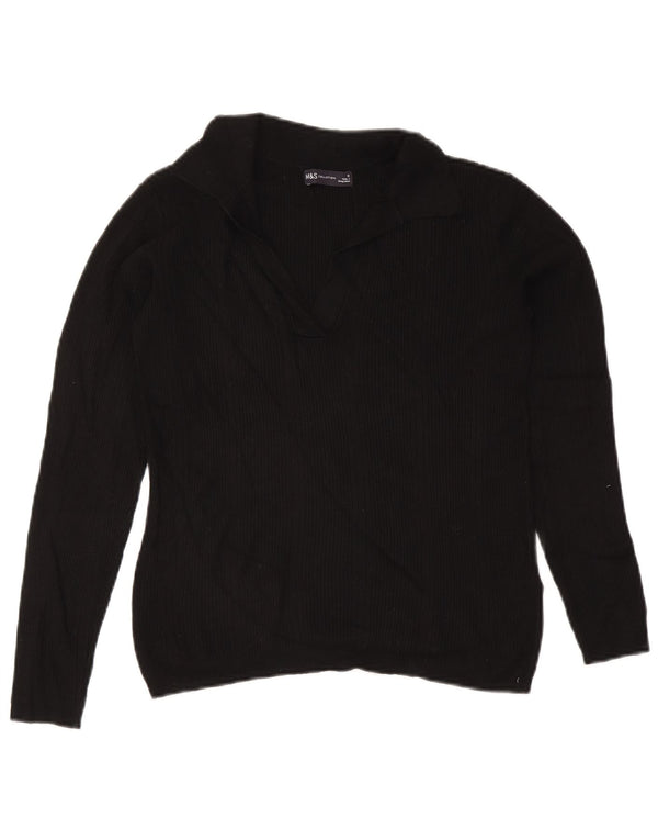 Marks & Spencer Suéter tipo jersey con cuello tipo polo para mujer UK 42 Viscosa negra mediana