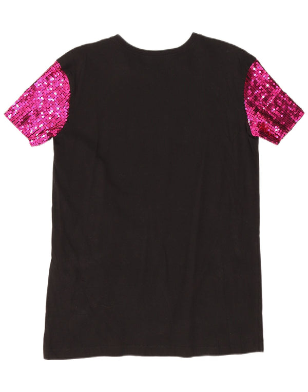 Zara Mujer Top Túnica Estampado UK 10 Small Poliéster Negro
