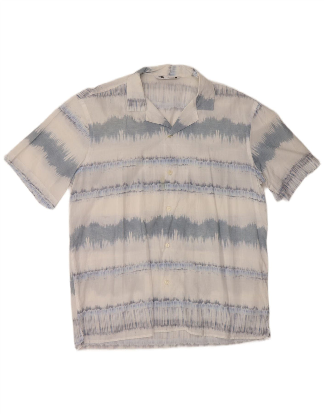 ZARA Hombre Camisa Manga Corta XL Algodón Rayas Azul