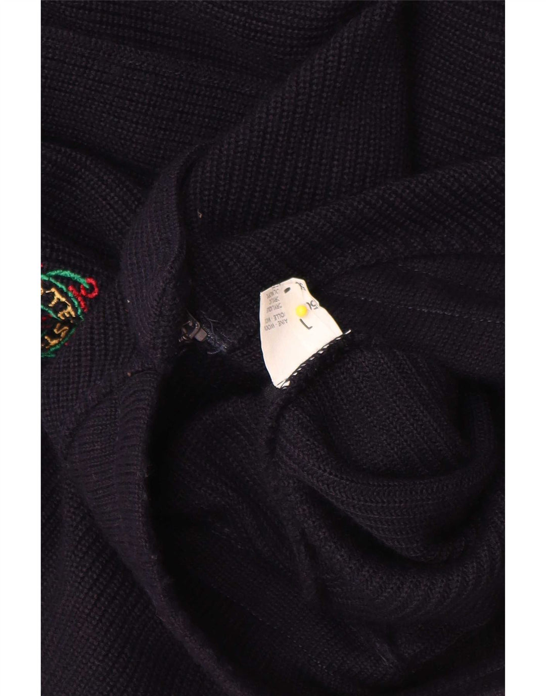 Vintage hombres Cardigan suéter grande azul marino colorblock lana