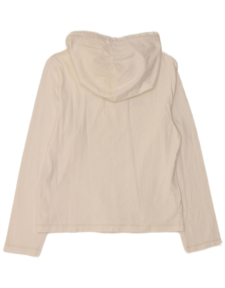 REPLAY Top gráfico con capucha para mujer, manga larga, talla 40, talla grande, algodón blanco