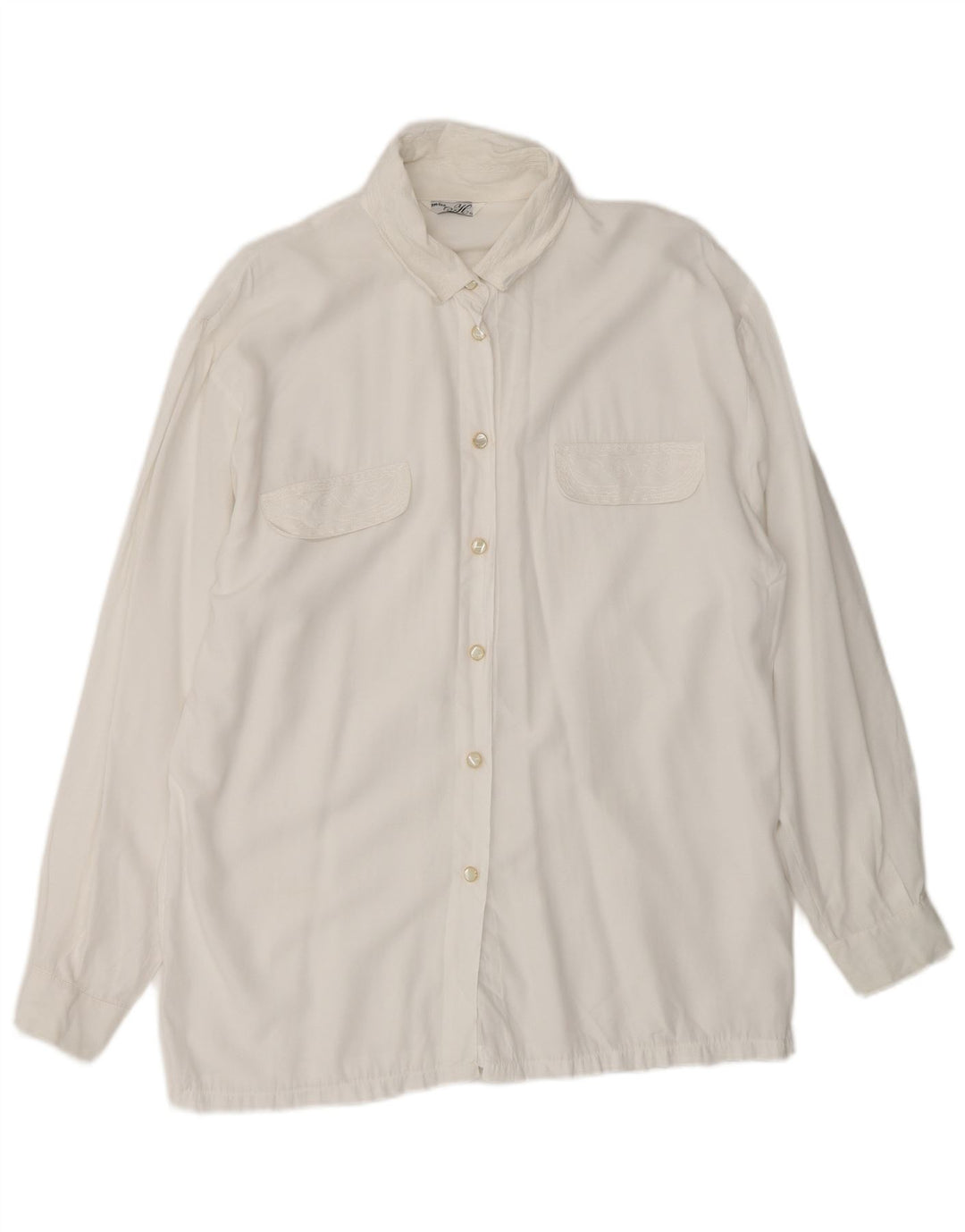 Vintage mujer camisa de gran tamaño blusa Reino Unido 10 pequeña viscosa blanca