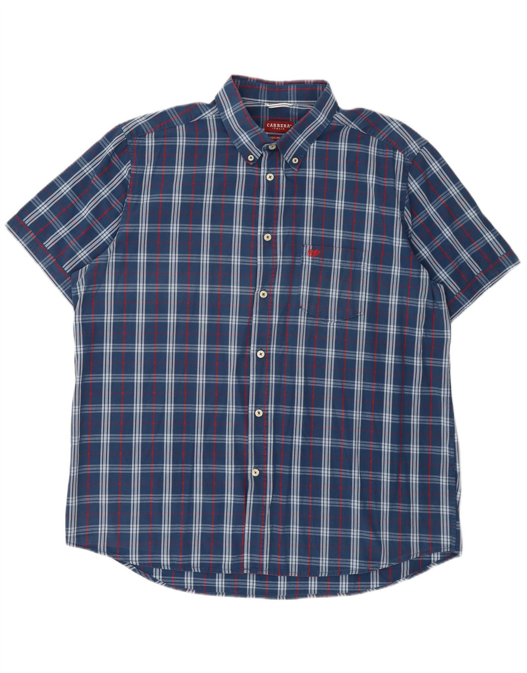 Carrera Camisa de manga corta para hombre de corte regular, talla 2XL, algodón a cuadros azul