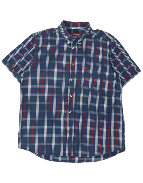 Carrera Camisa de manga corta para hombre de corte regular, talla 2XL, algodón a cuadros azul