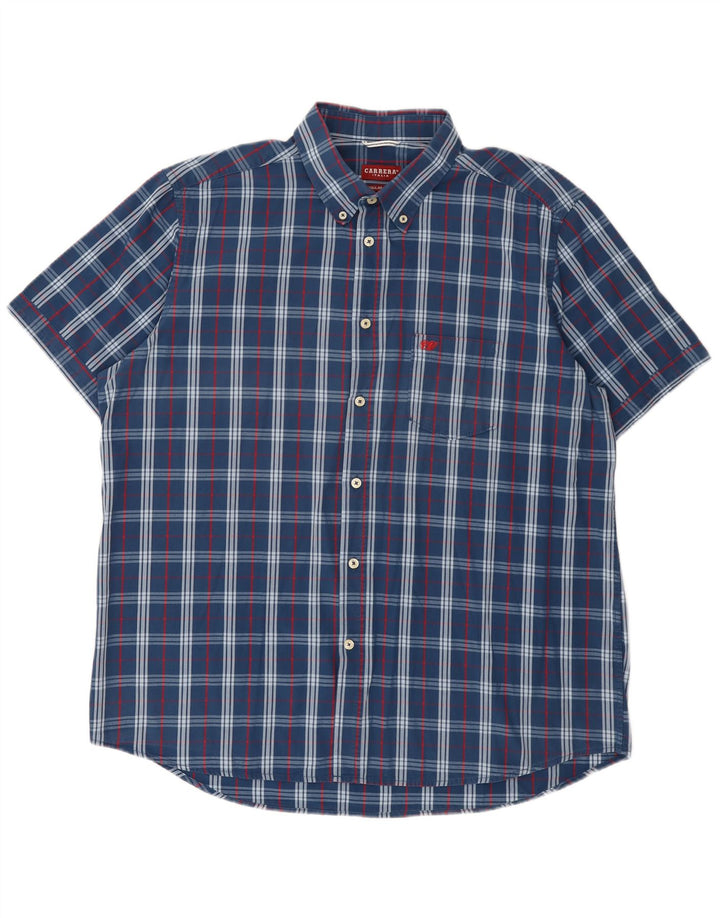 Carrera Camisa de manga corta para hombre de corte regular, talla 2XL, algodón a cuadros azul