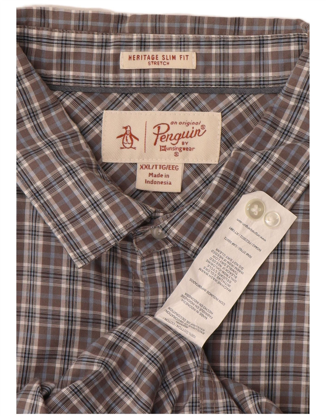 PENGUIN Camisa Heritage Slim Fit para Hombre 2XL Algodón a Cuadros Gris