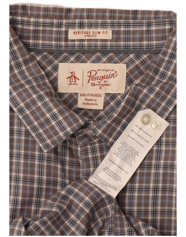 PENGUIN Camisa Heritage Slim Fit para Hombre 2XL Algodón a Cuadros Gris