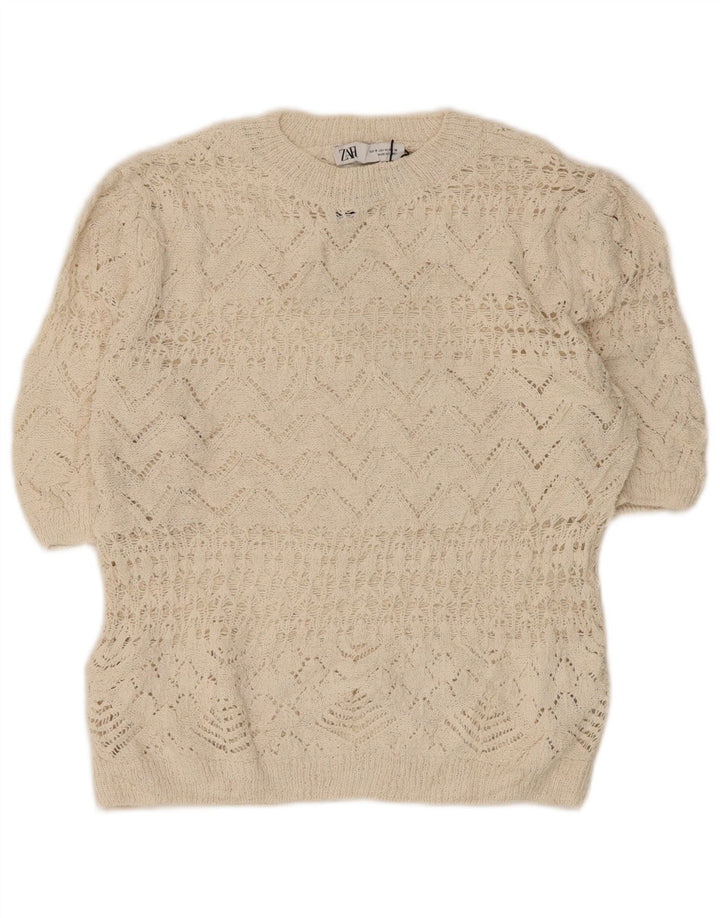 Zara Blusa Corta De Ganchillo Para Mujer Top UK 12 Medio Off White Poliéster