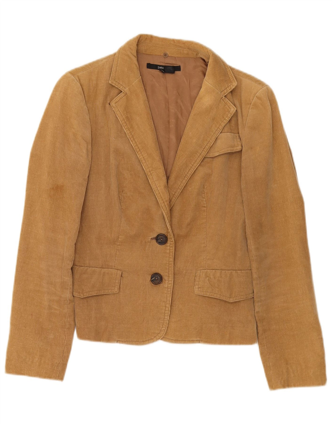 Zara Mujer Blazer De Pana De 2 Botones UK 10 Small Beige Cotton