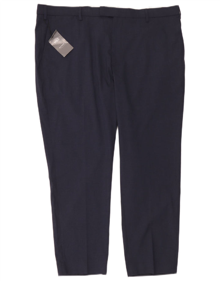Marks & Spencer Pantalón chino para hombre W42 L29 Poliéster azul marino