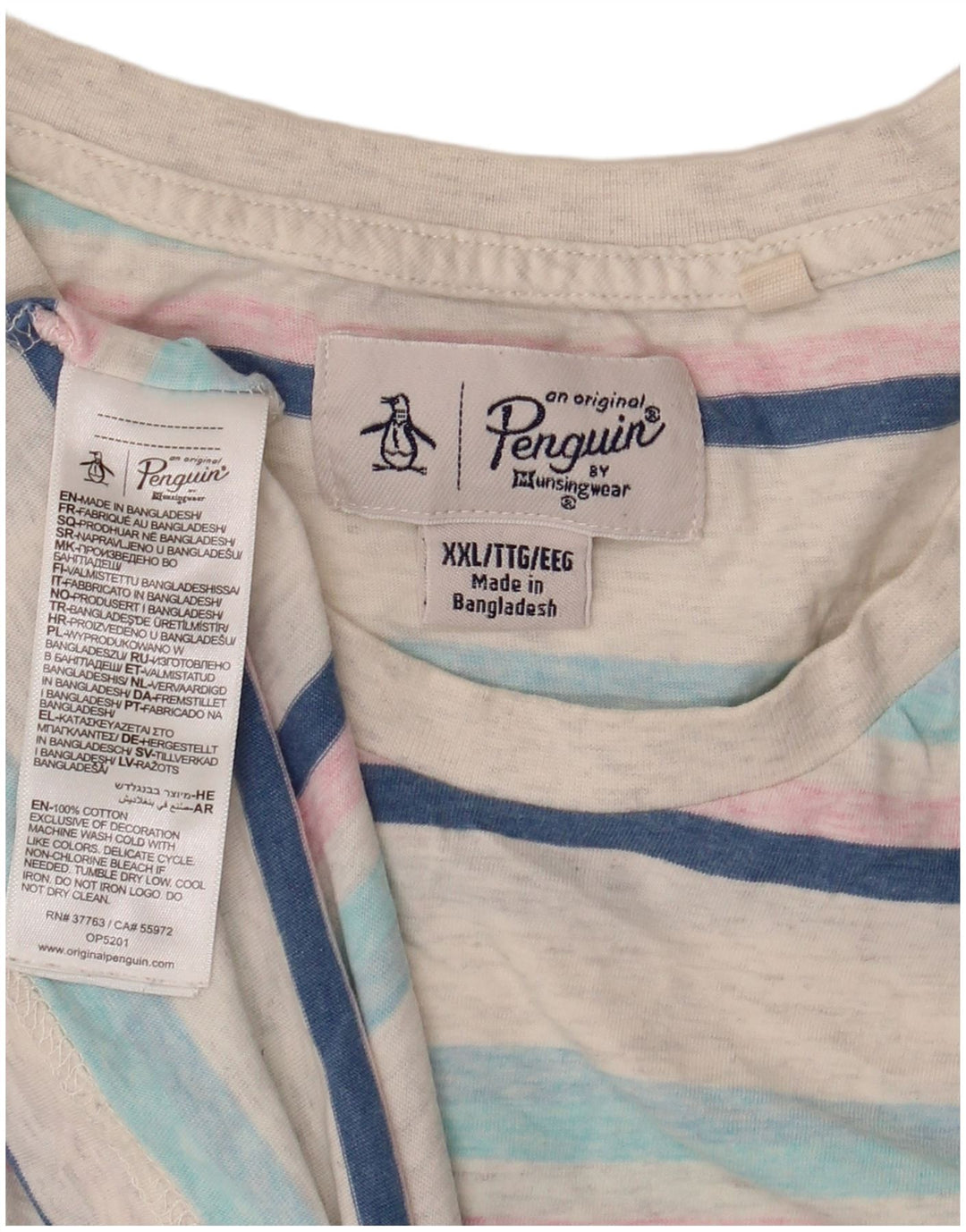 Camiseta Penguin para hombre Top 2XL Algodón a rayas blancas