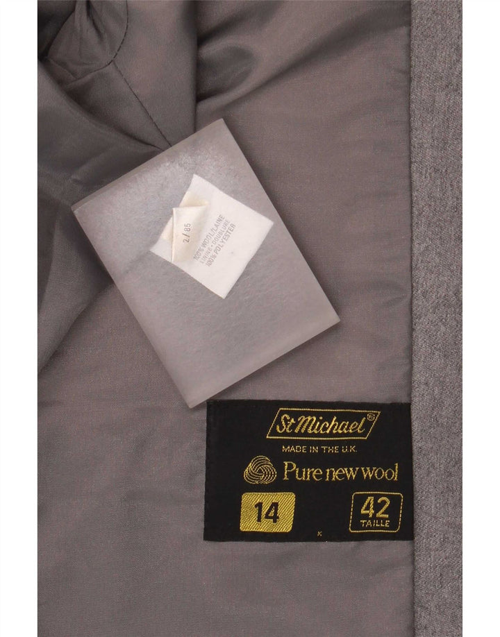 St Michael Chaqueta Blazer de 1 Botón para Mujer UK 44 Grande Lana Gris