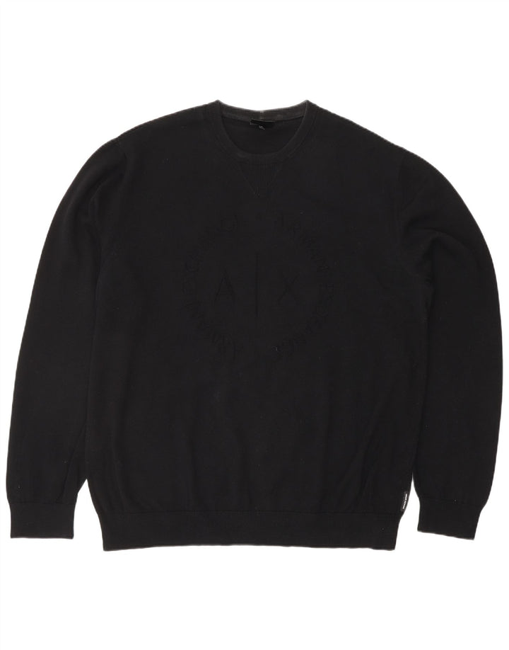 ARMANI EXCHANGE Jersey con cuello redondo y gráfico para hombre, talla grande, algodón negro