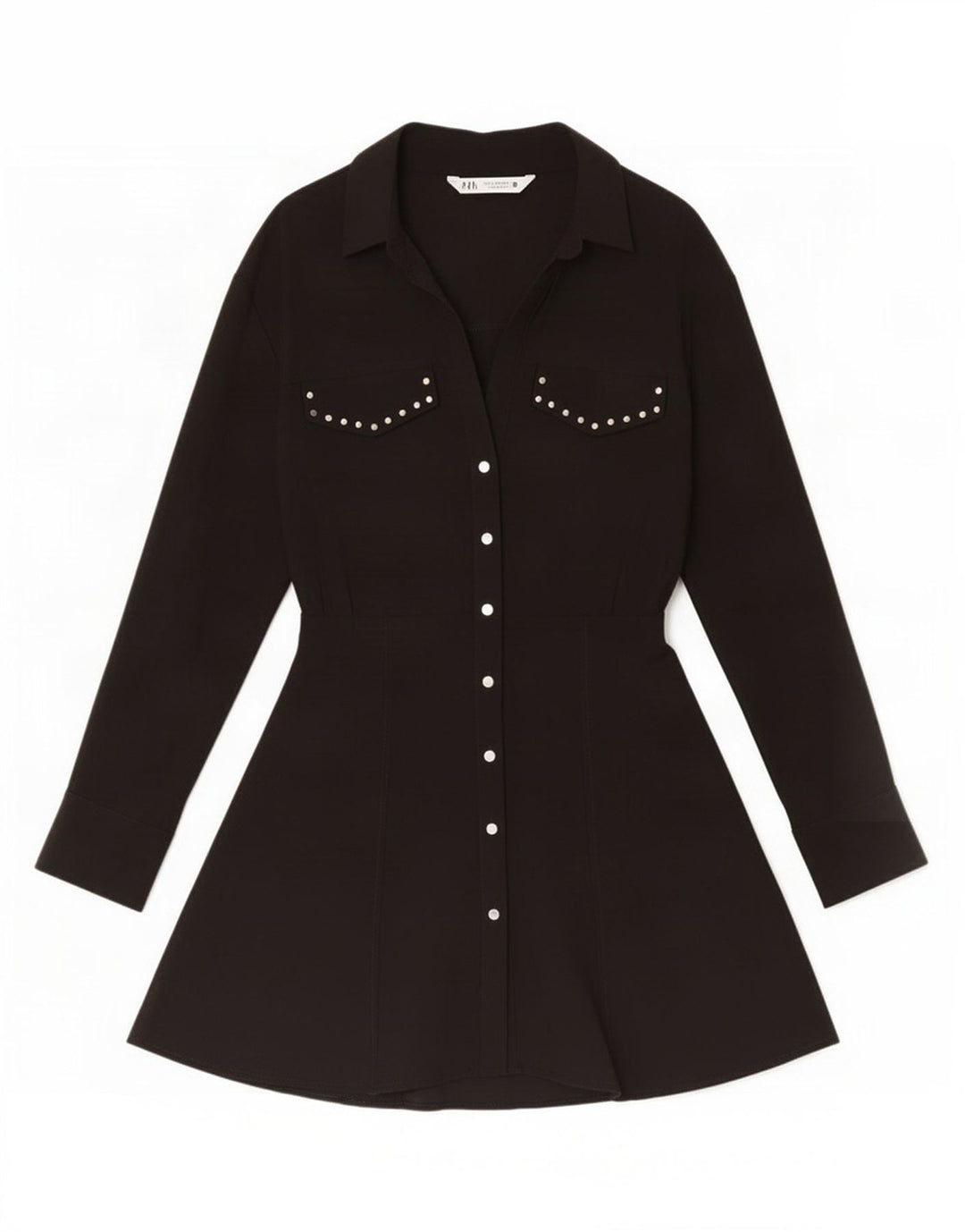 Zara Vestido Camisero Mujer UK 42 Medium Viscosa Negra