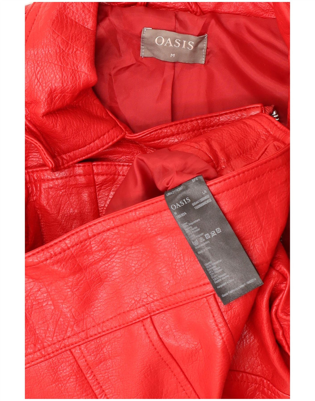 Oasis - Chaqueta motera de piel sintética para mujer, talla 40, poliuretano rojo mediano