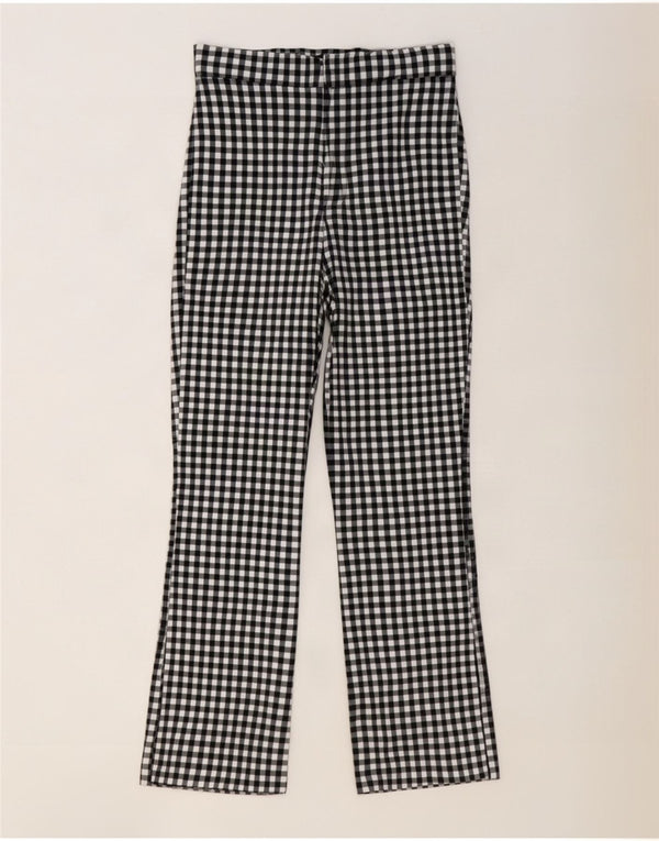 Zara Mujer Pantalón Casual Bootcut Grande W30 L27 Cuadros Negros