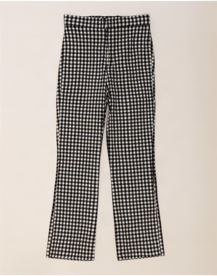 Zara Mujer Pantalón Casual Bootcut Grande W30 L27 Cuadros Negros