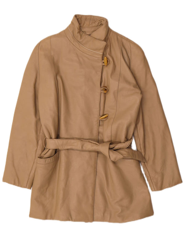 Vintage mujer cuero abrigo Reino Unido 12 Medio Beige