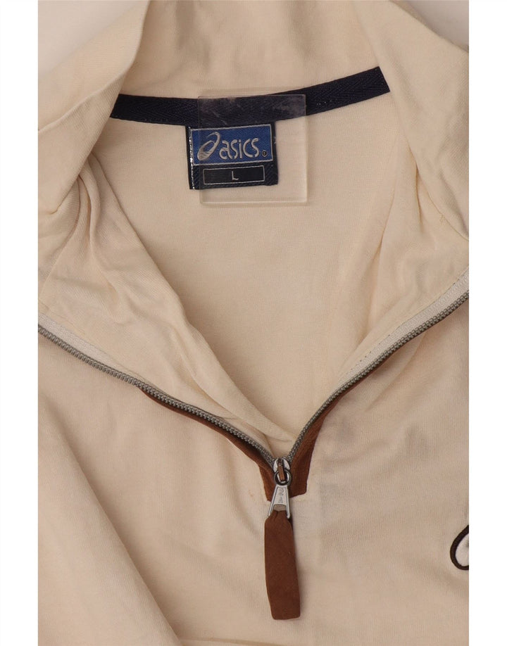 ASICS Camiseta con cuello y cremallera para hombre, talla grande, color blanco roto